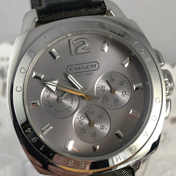 Coach Other - Vintage Coach Stainless Steel Black Leather Watch